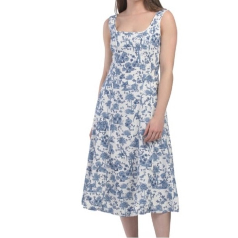 House of Harlow 1960 White and Blue Patterned Midi Dress - Picture 1 of 10